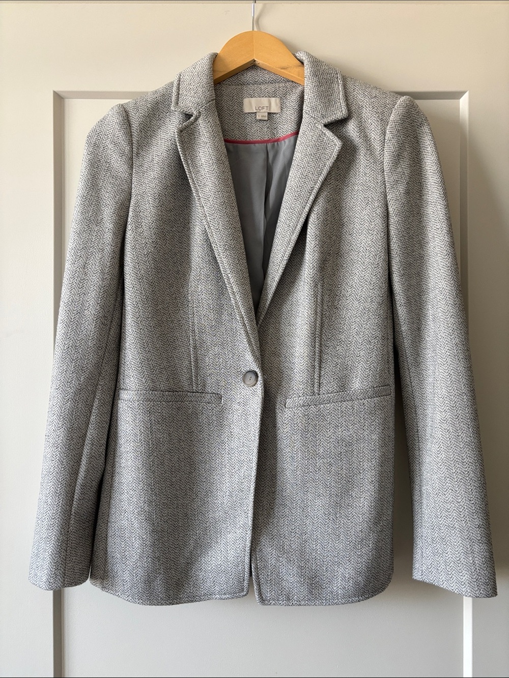 Loft Women's Light Gray Herringbone Blazer